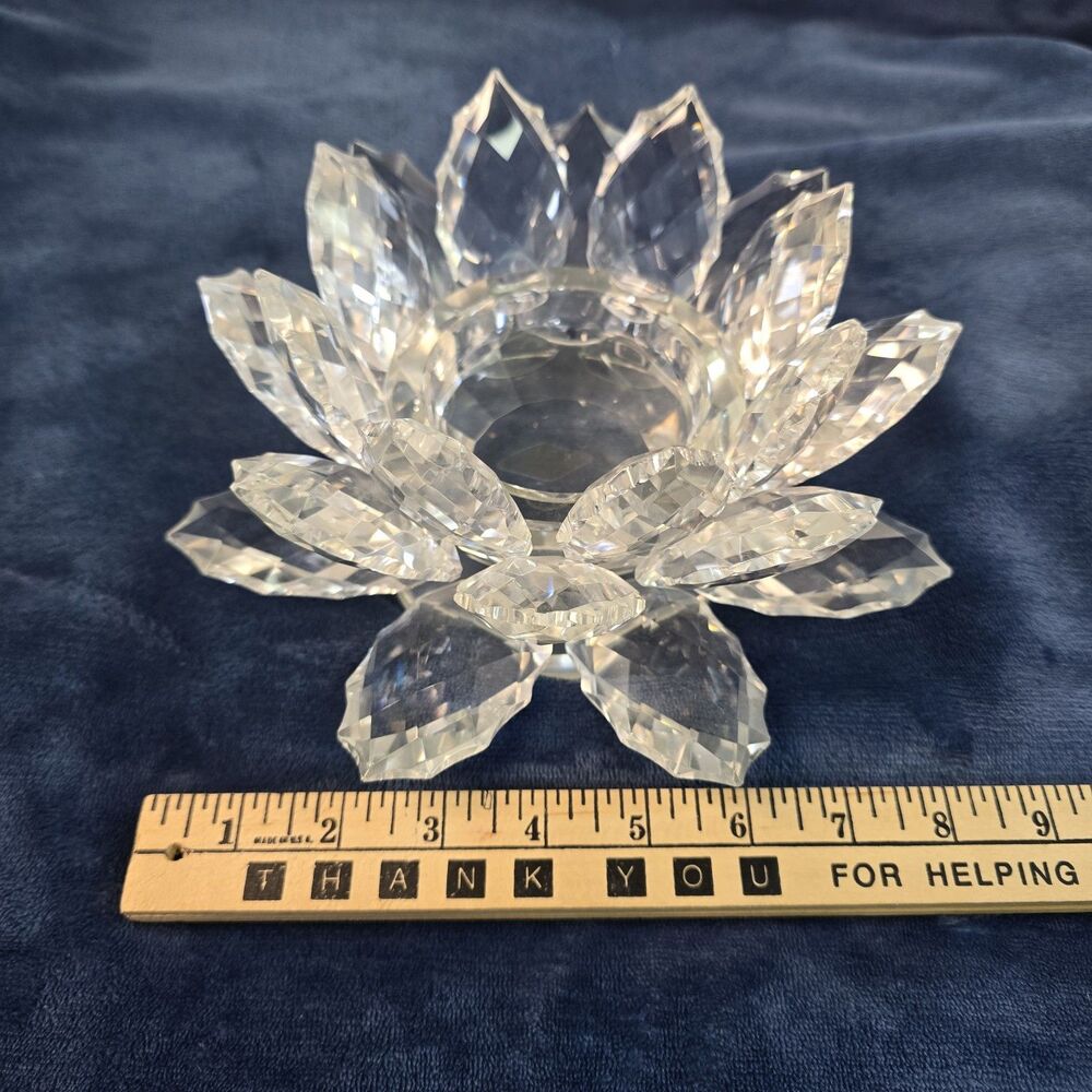 Vintage Shannon Crystal Lotus Flower Candle Holder 5"x 8" Large Heavy Glass
